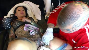 Rare Live Pussy Tattoo and Blowjob at same time for German Teen Snowwhite